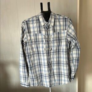 Patagonia Blue and White Plaid Dress Shirt